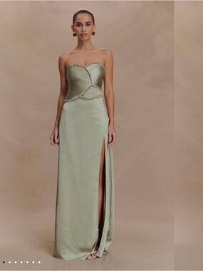 NWT Meshki Larissa Satin Maxi Dress in Sage